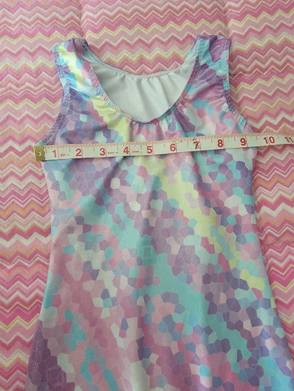 Girls Pastel Rainbow Mosaic Gymnastics Biketard Leotard Pink Purple Blue Size 90